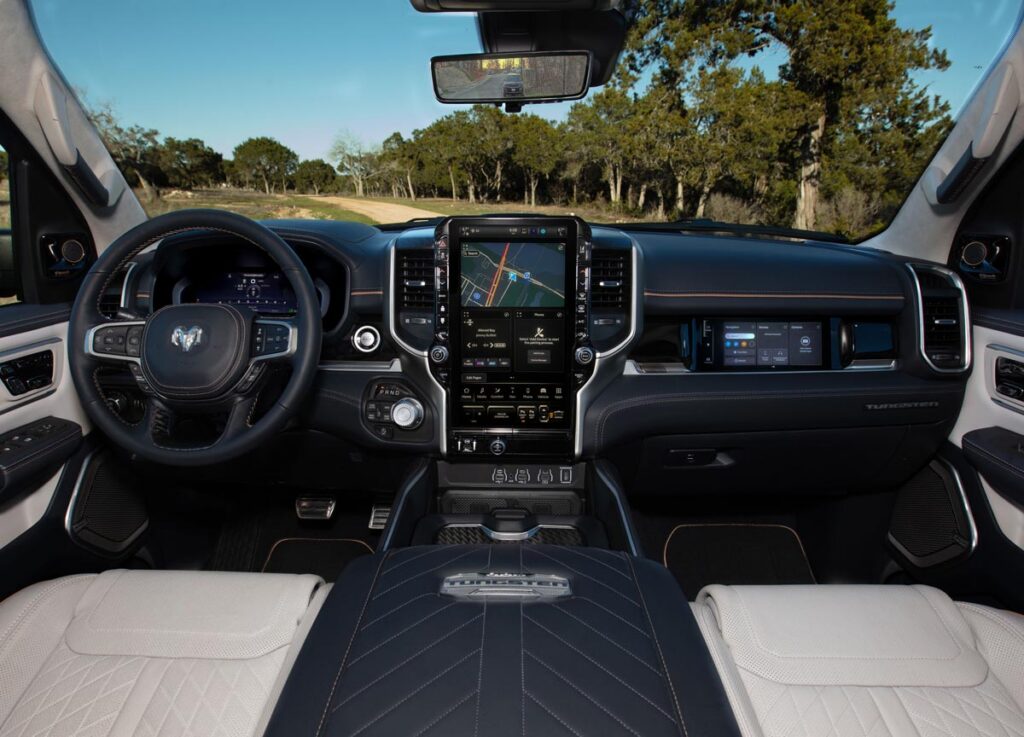 The view of the dashboard and driver's controls in the RAM 1500 Tungsten Crew 4x4. Photo courtesy of Stellantis